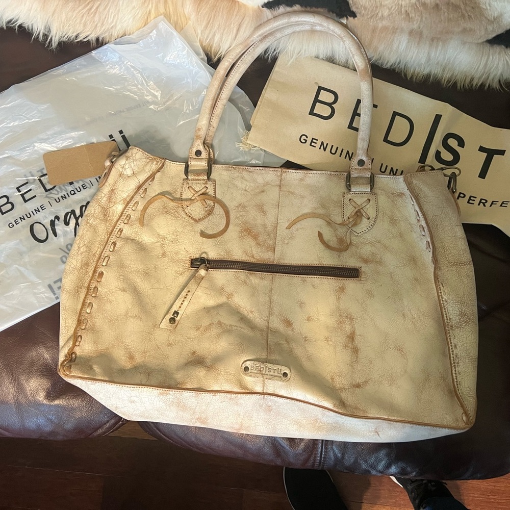 BED STU Rockaway Distressed Leather Shoulder Crossbody Satchel Bag Nectar Lux